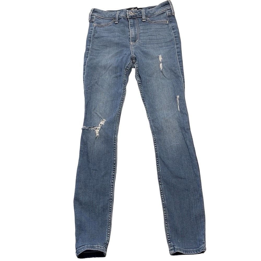 Hollister Size 1S - W25 L26 Ripped Blue Wash Jeans Denim High Rise Jean Legging